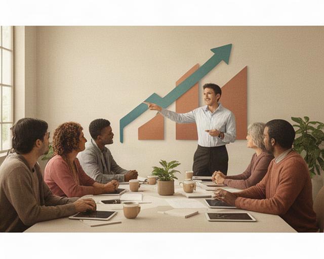 Consultant bespreekt een groeidiagram tijdens een zakelijke werksessie
